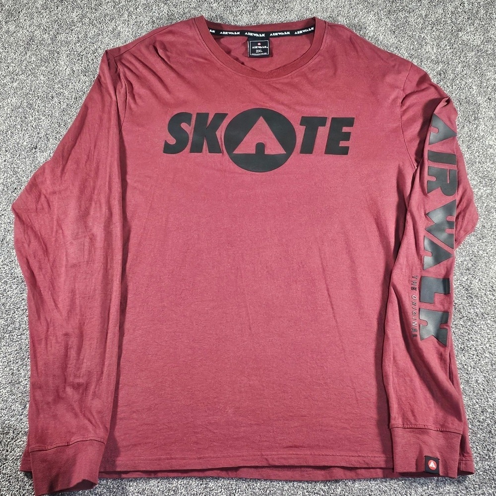 Airwalk L/S Shirt Mens 2XL Burgundy Skate Graphic Sleeve & Chest Logo Tee‎ Y2K